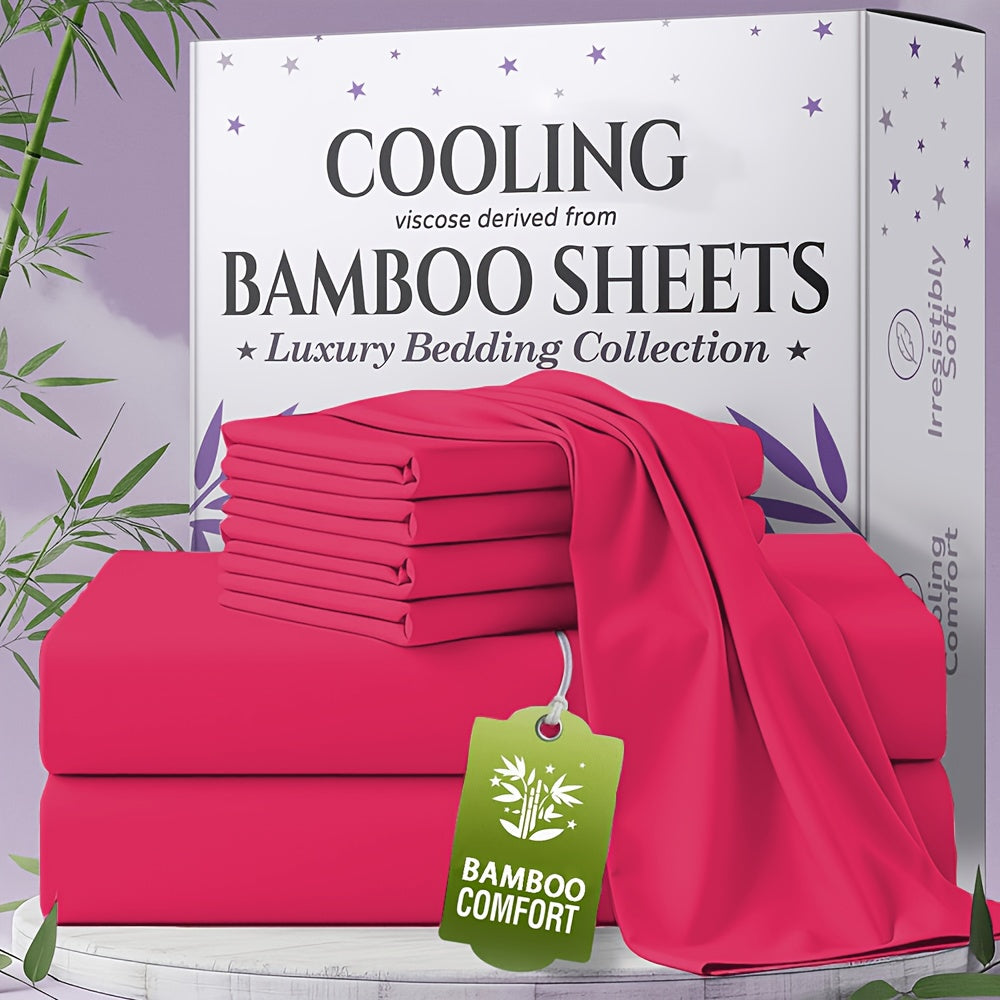 Bamboo Bed Sheet Set 4-6 Piece Extra Deep Pocket Breathable Cooling Soft Wrinkle-Free Hotel Luxury Pillowcase Set Twin Full Queen King 15 Colors
