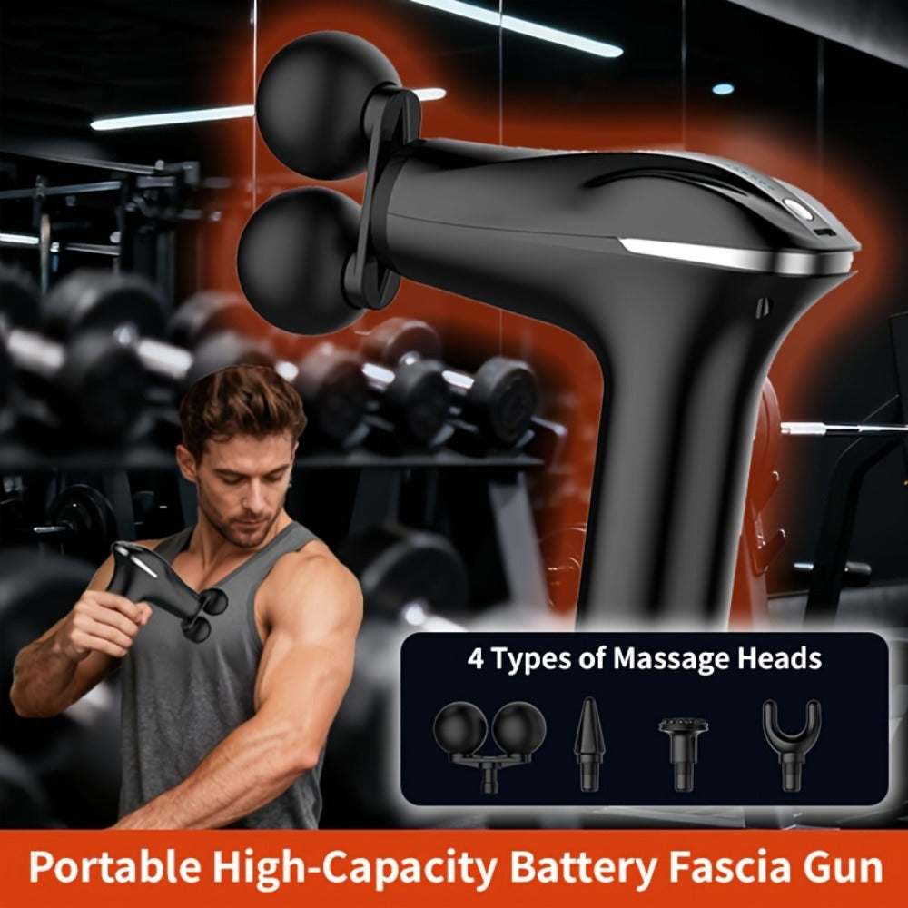 Handheld Massage Gun with Dual Heads ¨C 3 Interchangeable Attachments for Full Body Relief | Powerful Rechargeable Fascia Gun for Back, Arms & Sports Recovery | Ideal for Running & Fitness