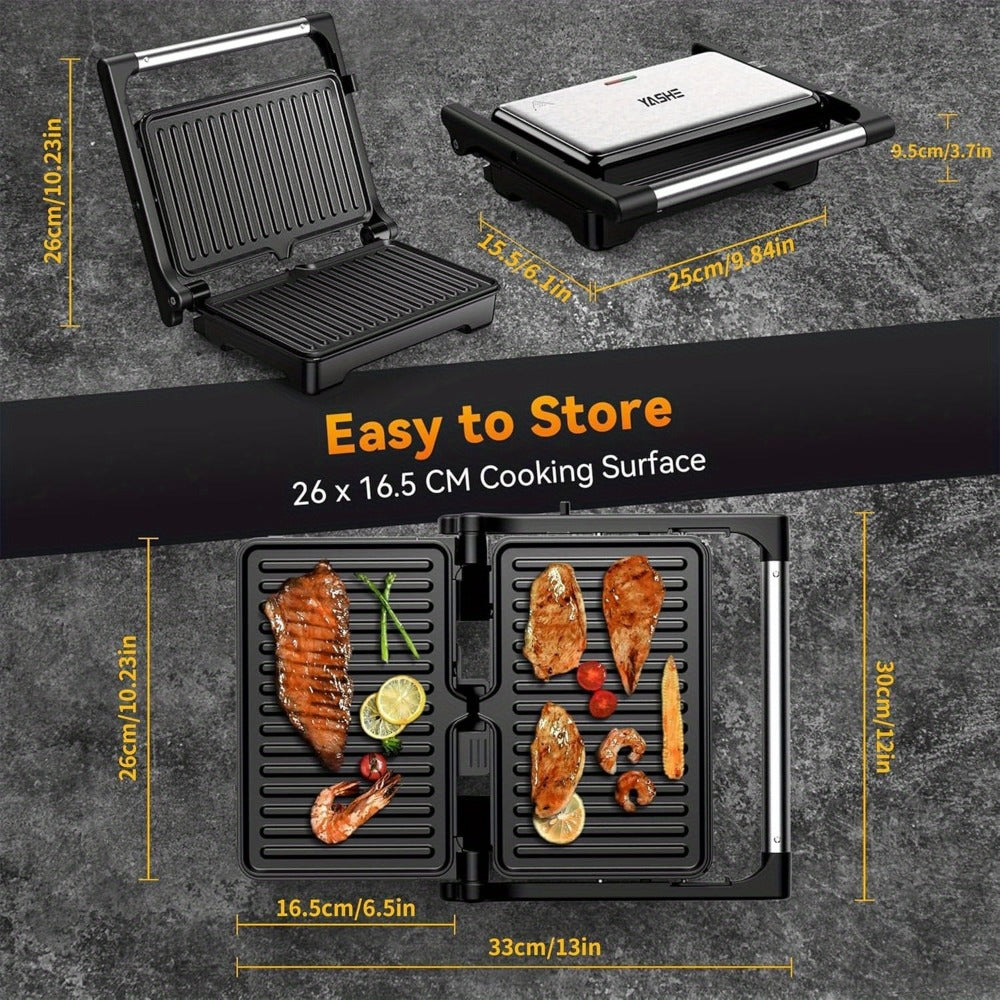 Panini Press Sandwich Maker 1200W, Non-Stick Cast Aluminum Grill with 180-Degree Opening, 2-Slice Panini Maker with Indicator Lights, Even Heat Distribution for Sandwiches Steaks Waffles