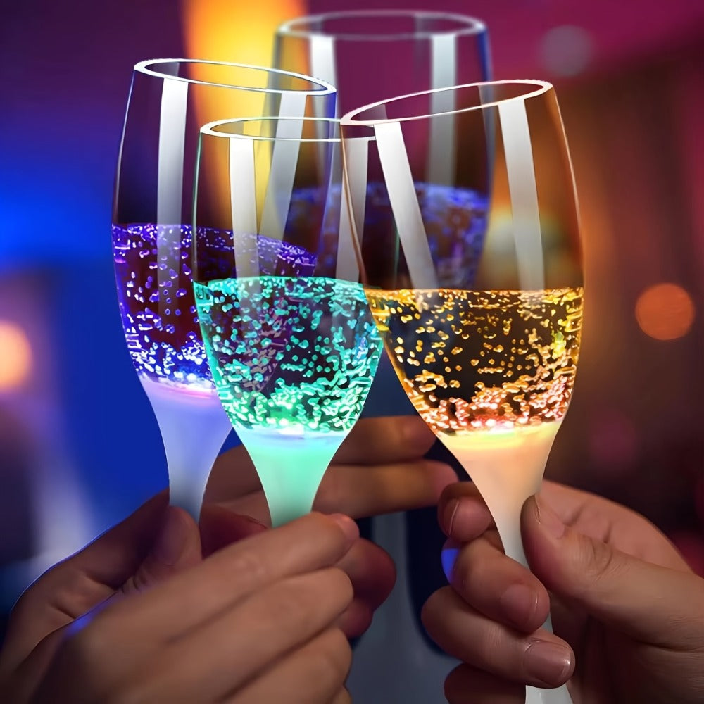 LED Glasses Set of 6 Light Up Drinkware, Glowing Champagne Flutes & Cocktail Cups with Sparkling Light Effect for Parties, Bars, Nightclubs, Weddings & Christmas Celebrations