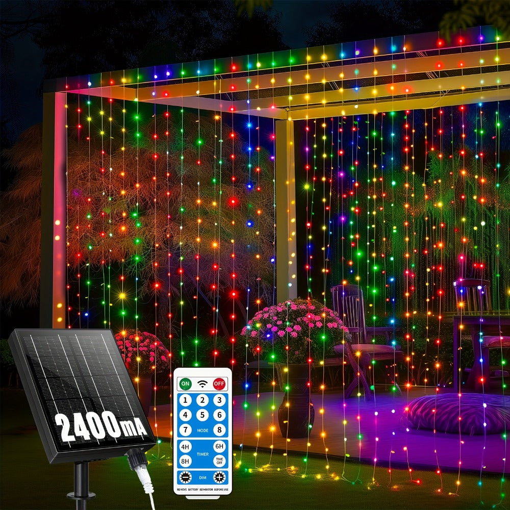 Solar String Lights Outdoor 300 LED Waterfall Fairy Lights, USB Rechargeable with Remote Control, Twinkling Warm White Color White, for Patio Gazebo Garden Backyard Tree Wedding Party Decoration