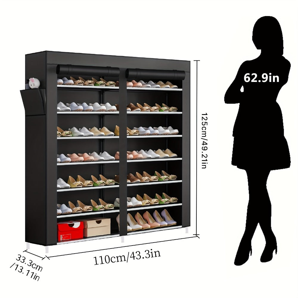 Shoe Rack Organizer 9 Tier Double Row Large Capacity Holds 42 Pairs Nonwoven Fabric Dust Cover Portable Shoe Cabinet Space Saving Easy Assembly for Home Bedroom Closet Dormitory Black