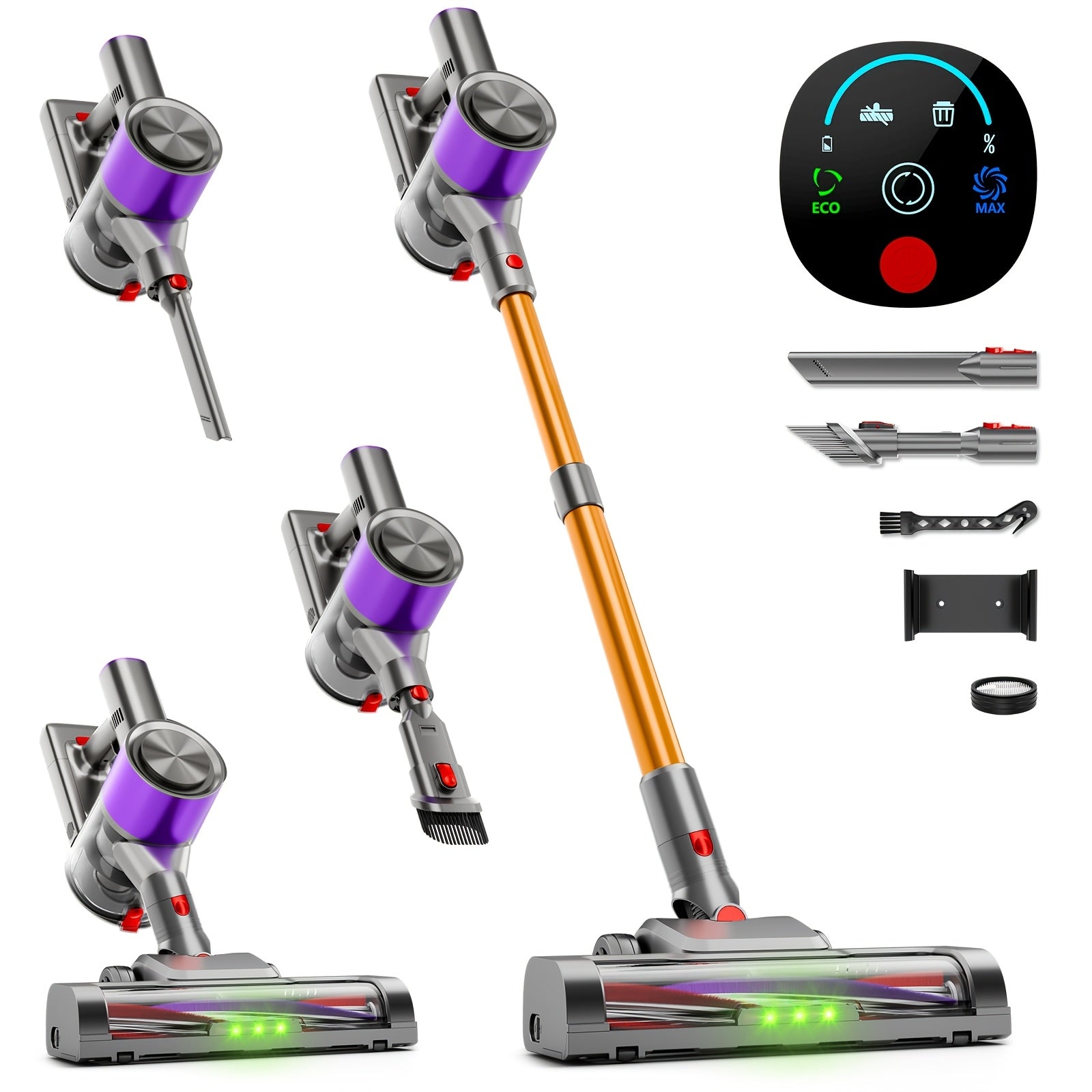 Cordless Vacuum Cleaner 58Kpa Strong Suction 6-in-1 Rechargeable Stick Vacuum with LED Electric Floor Brush Self-Standing Handheld Lightweight for Carpet Hard Floor Pet Hair Home Car