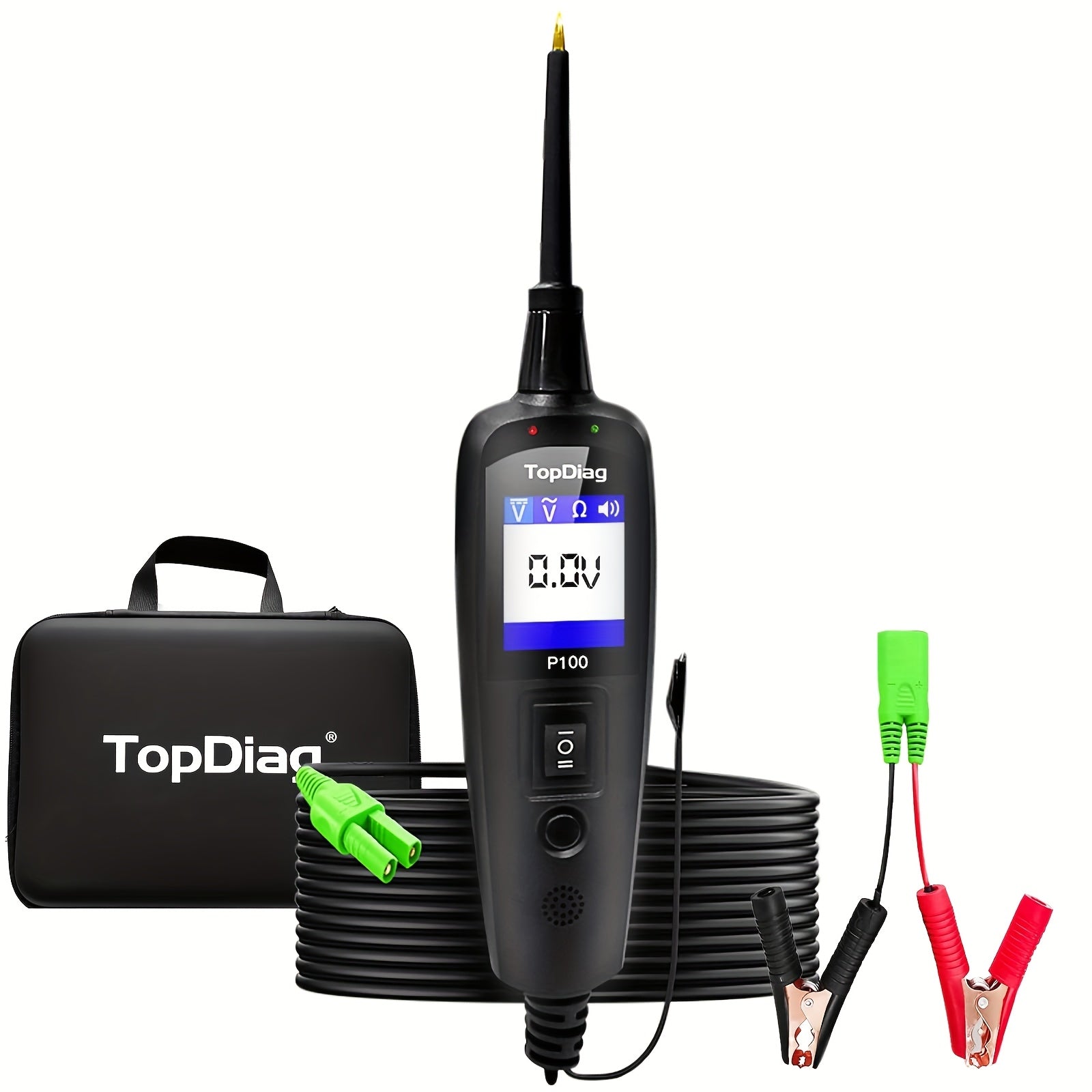 Automotive Circuit Tester P100 Power Probe Kit 12V 24V Car Electrical Test Tool Short Circuit Finder 6-30V 40ft Cable Voltage Current Detector Truck Trailer