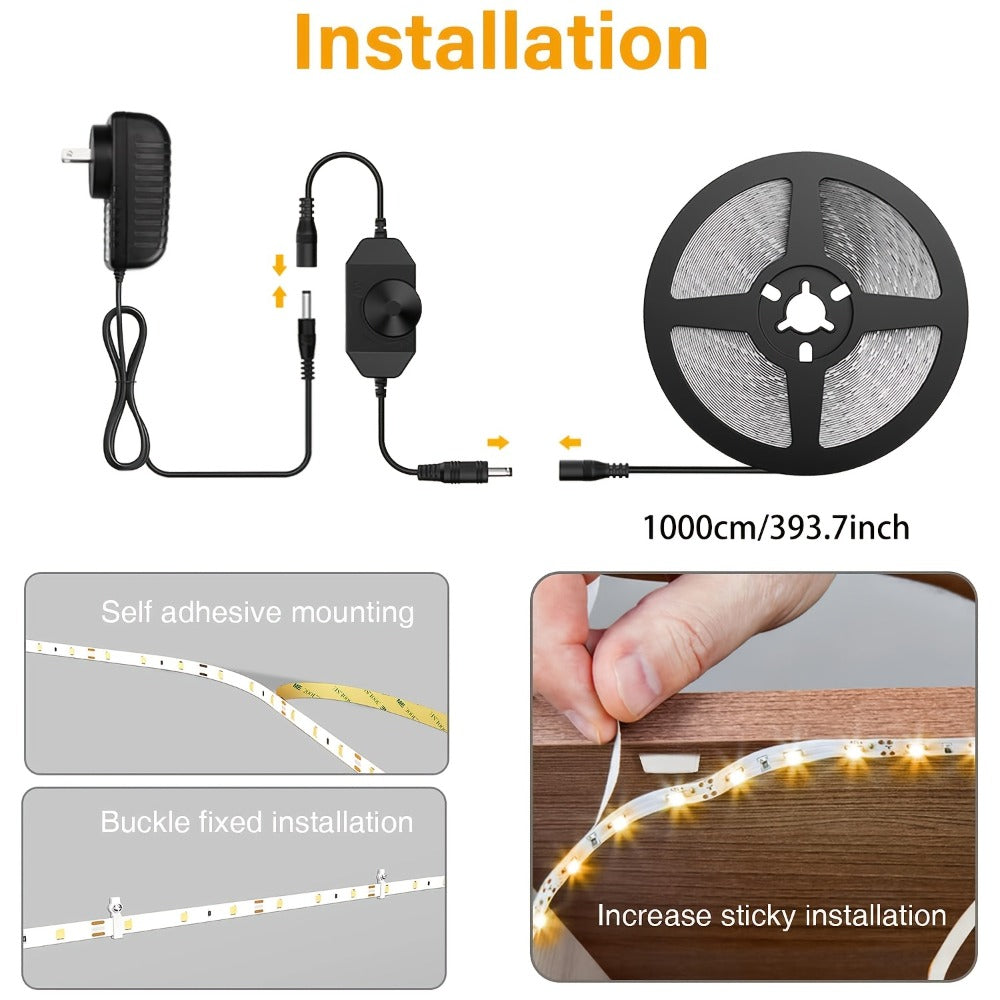 LED Strip Lights 32.8ft 1200 LEDs Dimmable, 2835SMD 24V Ultra Bright Flexible LED Rope Light for Bedroom Kitchen Cabinet Under Cabinet TV Backlight Home Decor