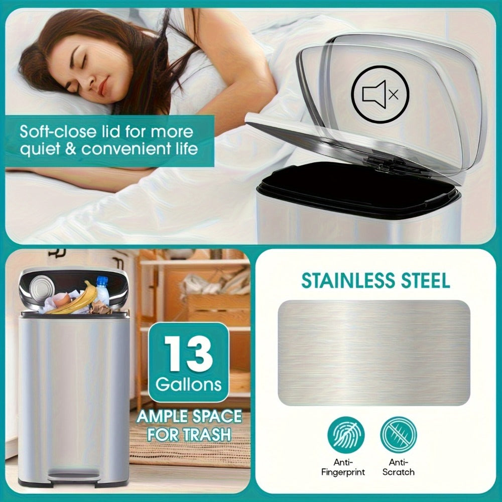 Stainless Steel Trash Can with Pedal & Removable Inner Bucket Fingerprint-Proof Kitchen Garbage Can with Hinged Lid ¨C 5L / 30L / 50L / 13 Gallon for Kitchen, Home & Office
