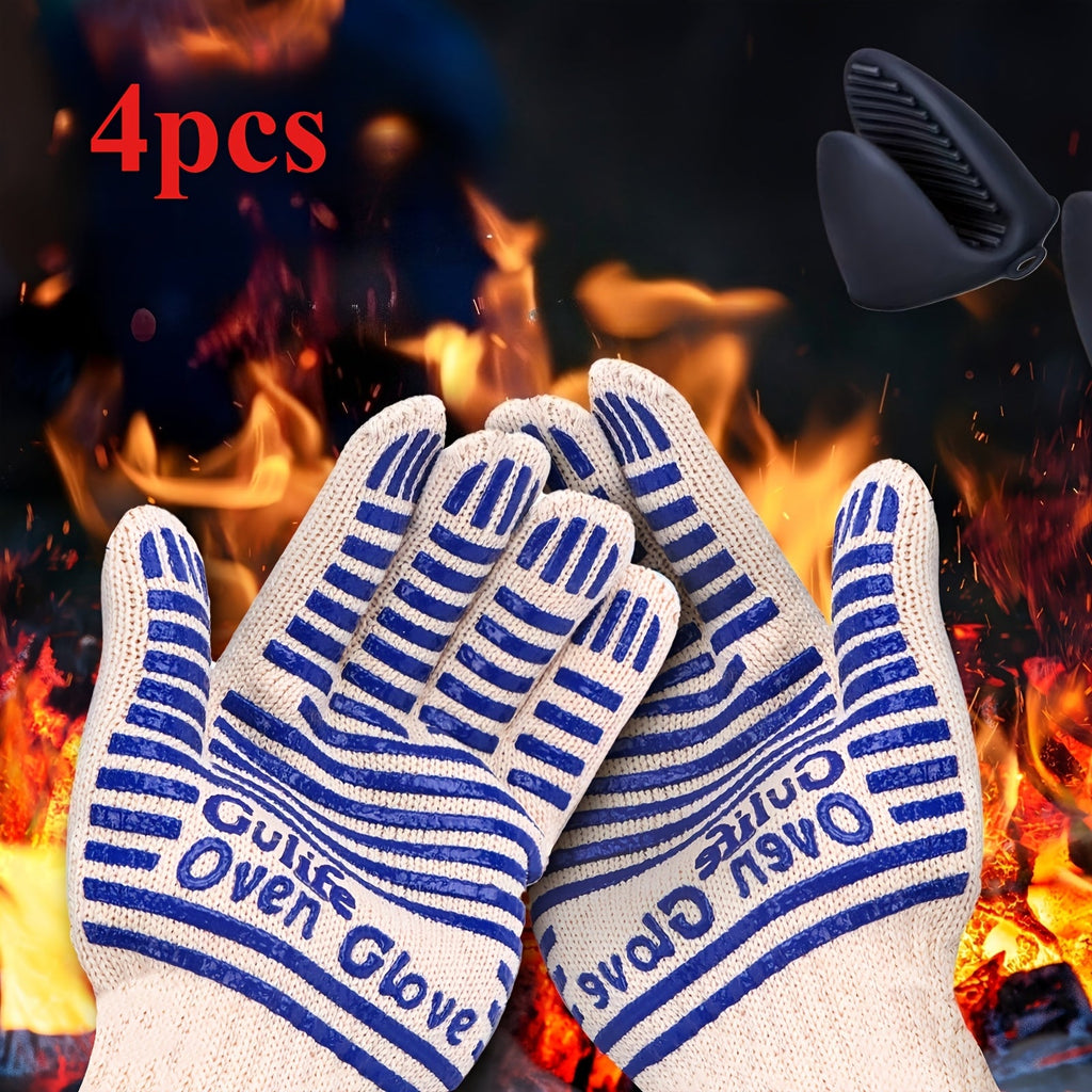Silicone Oven Mitts with Fingers Non-Slip Heat Resistant Gloves for Cooking Baking BBQ Grilling - Kitchen Oven Gloves 2pcs or 4pcs Set