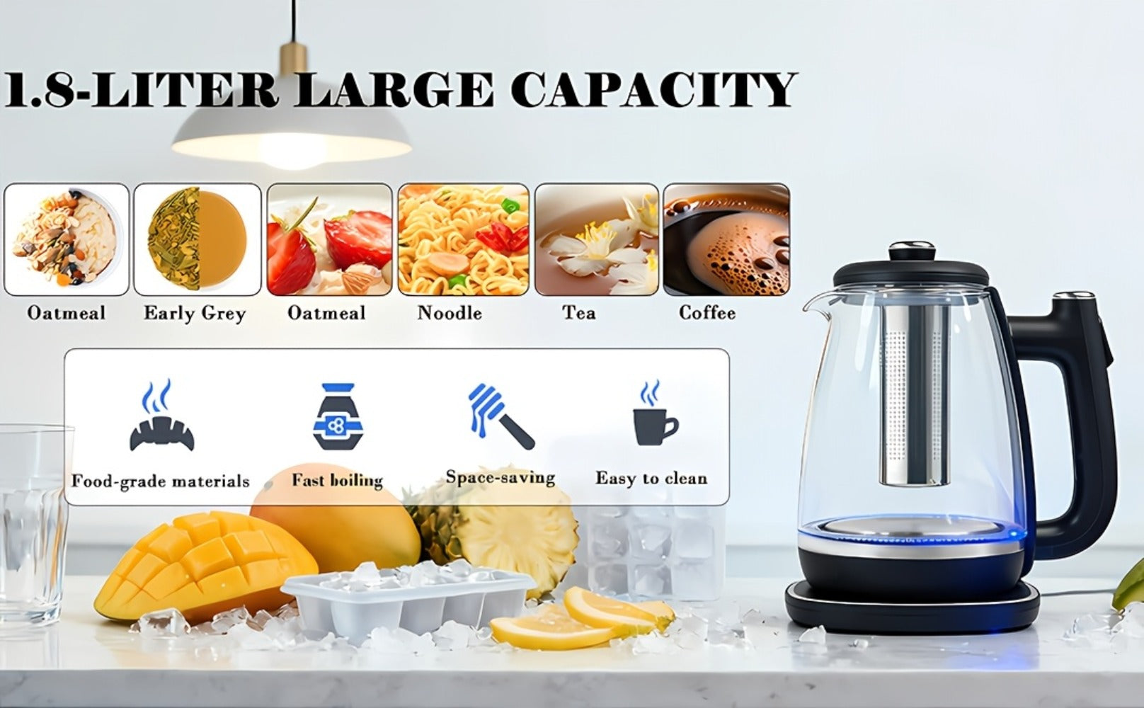 Electric Kettle 1.8L Stainless Steel ¨C Fast Boil with Auto Shut-Off, Boil-Dry Protection, Removable Filter & 360¡ã Swivel Base, BPA-Free Hot Water Kettle for Tea, Coffee & Baby Formula