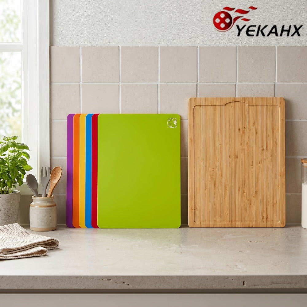 Bamboo Cutting Board Set for Kitchen ¨C Food-Safe Cheese Platter & Charcuterie Board for Meat, Cheese, Bread, Vegetables & Fruits, Perfect Home Kitchen Gadget or Housewarming Gift, 1pc or 7pcs Set