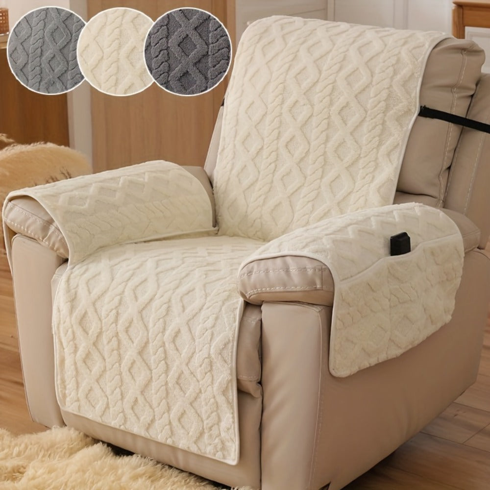 Recliner Cover Shu Velveteen Non-Slip Soft Plush Single Chair Sofa Cover - Pet Scratch Resistant Armchair Protective Slipcover | Deep Gray Light Grey Off White | Bedroom Office Living Room Home Decor