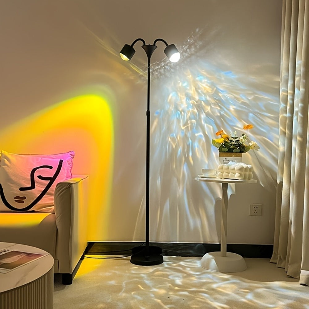 Ocean Wave Projector Lamp Double Head RGB Mood Light - 360¡ã Rotation 3D Ripple Effect DIY Colors USB Remote Control for Bedroom Living Room Party Decor (Black)