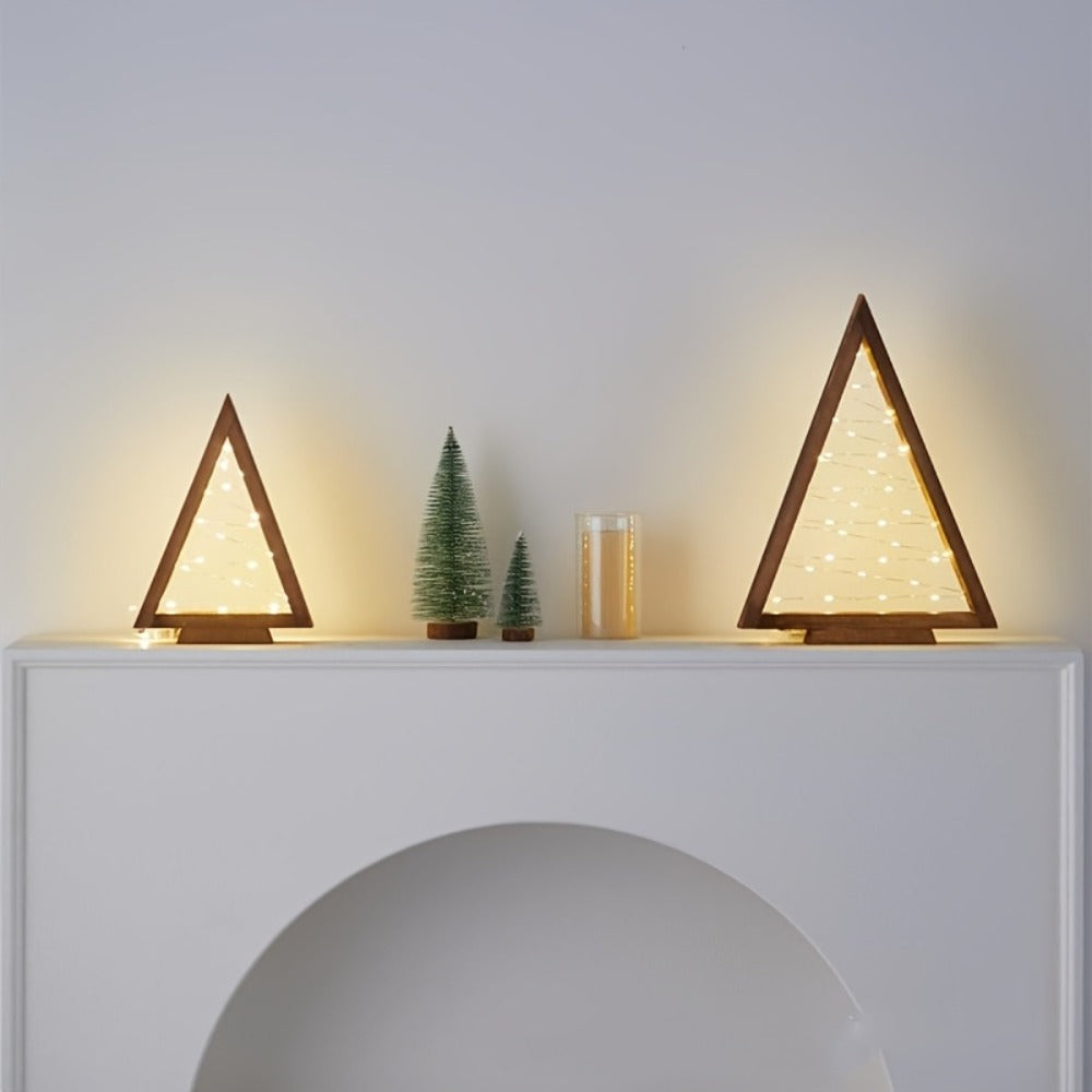 Wooden Light-Up Desktop Christmas Trees USB Powered - Mini Lighted Wood Tree Set for Holiday Decoration, Home & Office Desk, Shelf Display & Room Decor, Reusable Indoor Gift, Set of 2/3/4/5/6