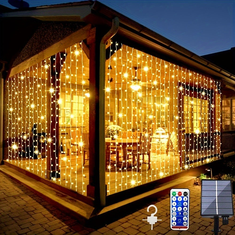 Solar String Lights Outdoor 300 LED Waterfall Fairy Lights, USB Rechargeable with Remote Control, Twinkling Warm White Color White, for Patio Gazebo Garden Backyard Tree Wedding Party Decoration