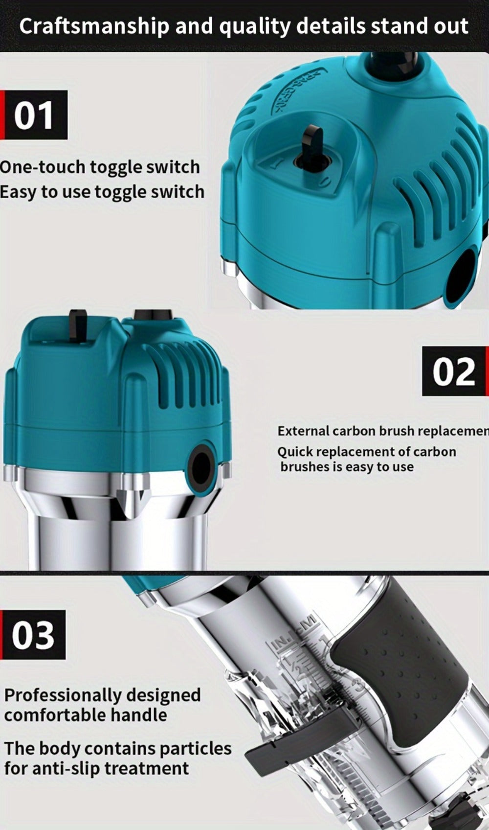 Wood Router Carving Machine Electric Trimmer ¨C Wood Slotting, Drilling & Engraving Tool with Optional 15pc Milling Cutter Set, for Woodworking, Furniture Making & DIY Crafts