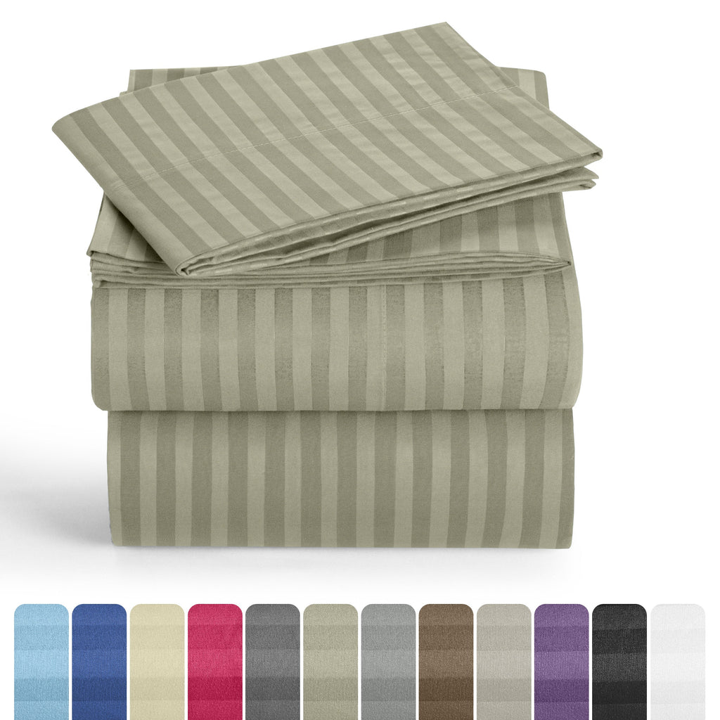 Bed Sheets Set 4/3 Piece Striped - Deep Pocket Fitted Sheet, Soft Breathable Cooling Microfiber Bedding with Pillowcases, Wrinkle Fade Stain Resistant, Hotel Luxury Quality for All Bed Sizes