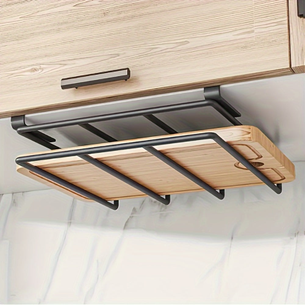 Kitchen Hook Rack for Cutting Boards Lids & Cabinet Door ¨C Heavy Duty Carbon Steel Wall Mounted Organizer for Kitchen Tools & Bathroom Supplies, Rust-Resistant Black