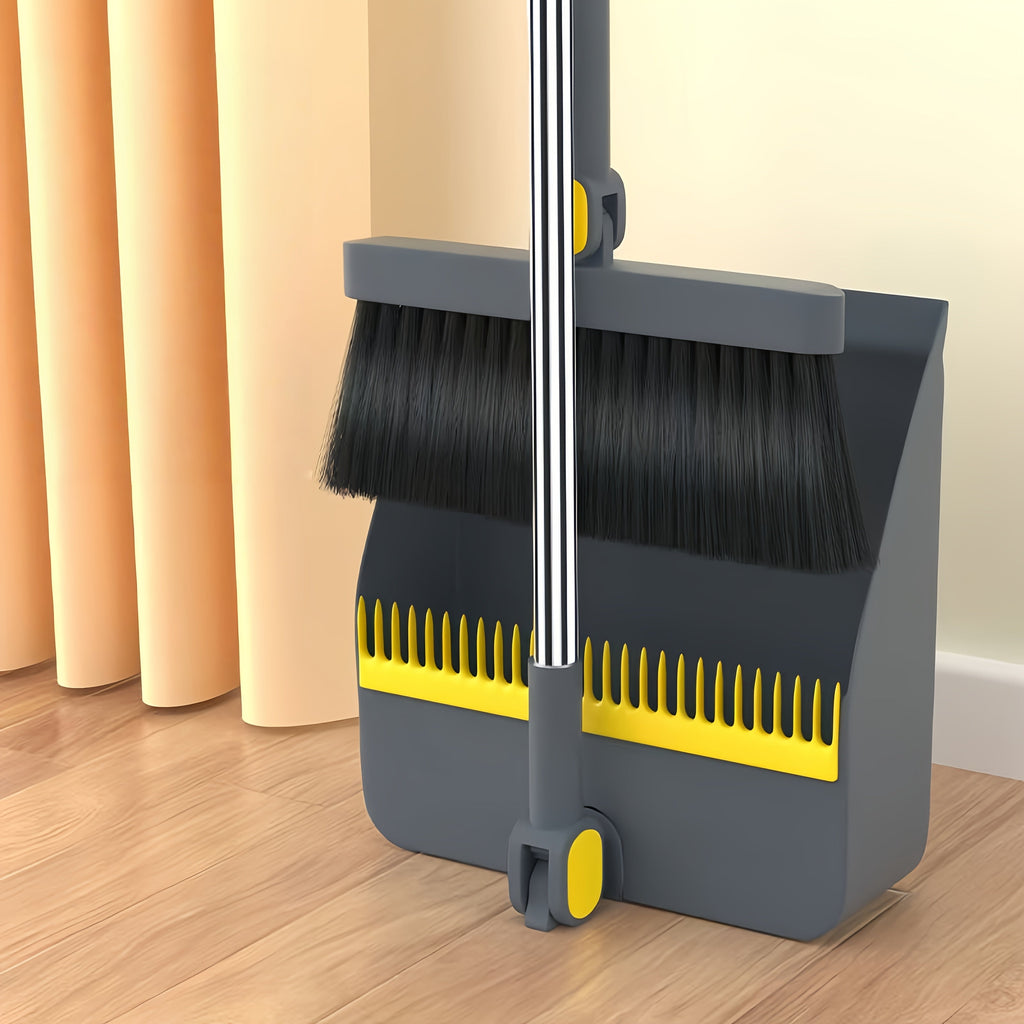 Foldable Broom and Dustpan Set with Long Handle 2-in-1 3-in-1 4-in-1 Floor Brush Combo for Home Office Dorm Room Indoor Outdoor Cleaning