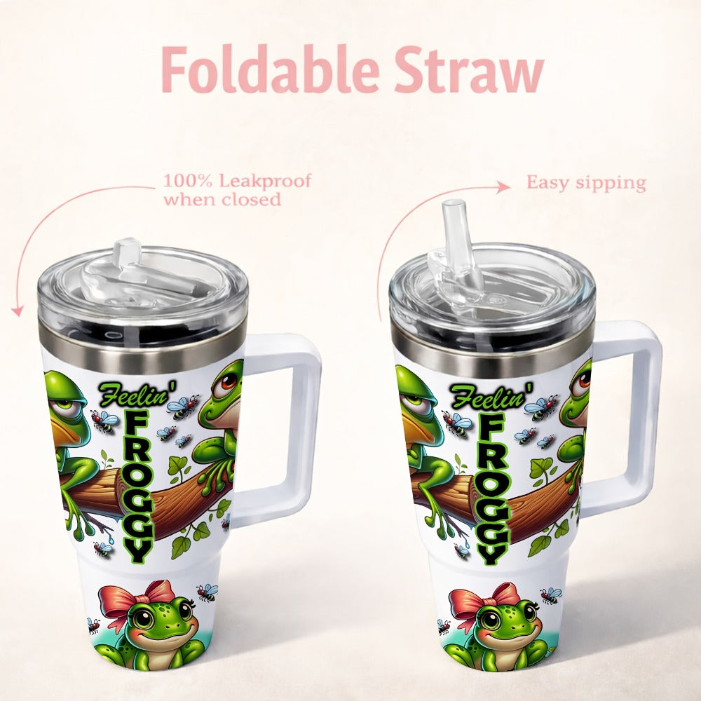 Frog Insulated Stainless Steel Water Bottle 16oz 40oz Cute Tumbler with Lid, Temperature Retention Travel Mug for Home Office Kitchen, Funny Gift for Women Men