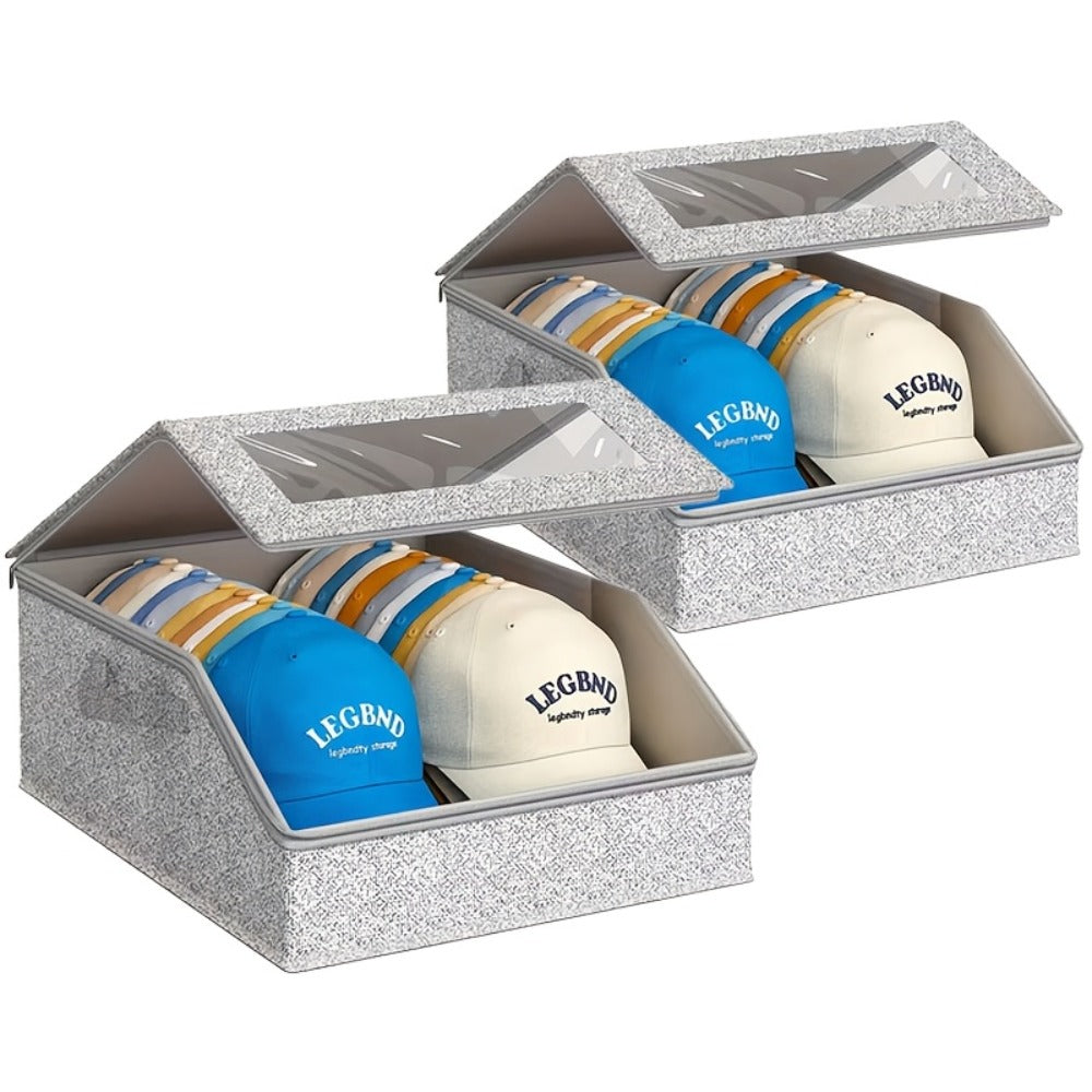 Stackable Baseball Cap Storage Box Organizer | Dustproof Cardboard Hat Box Holds 24 Caps | 1/2 Pack