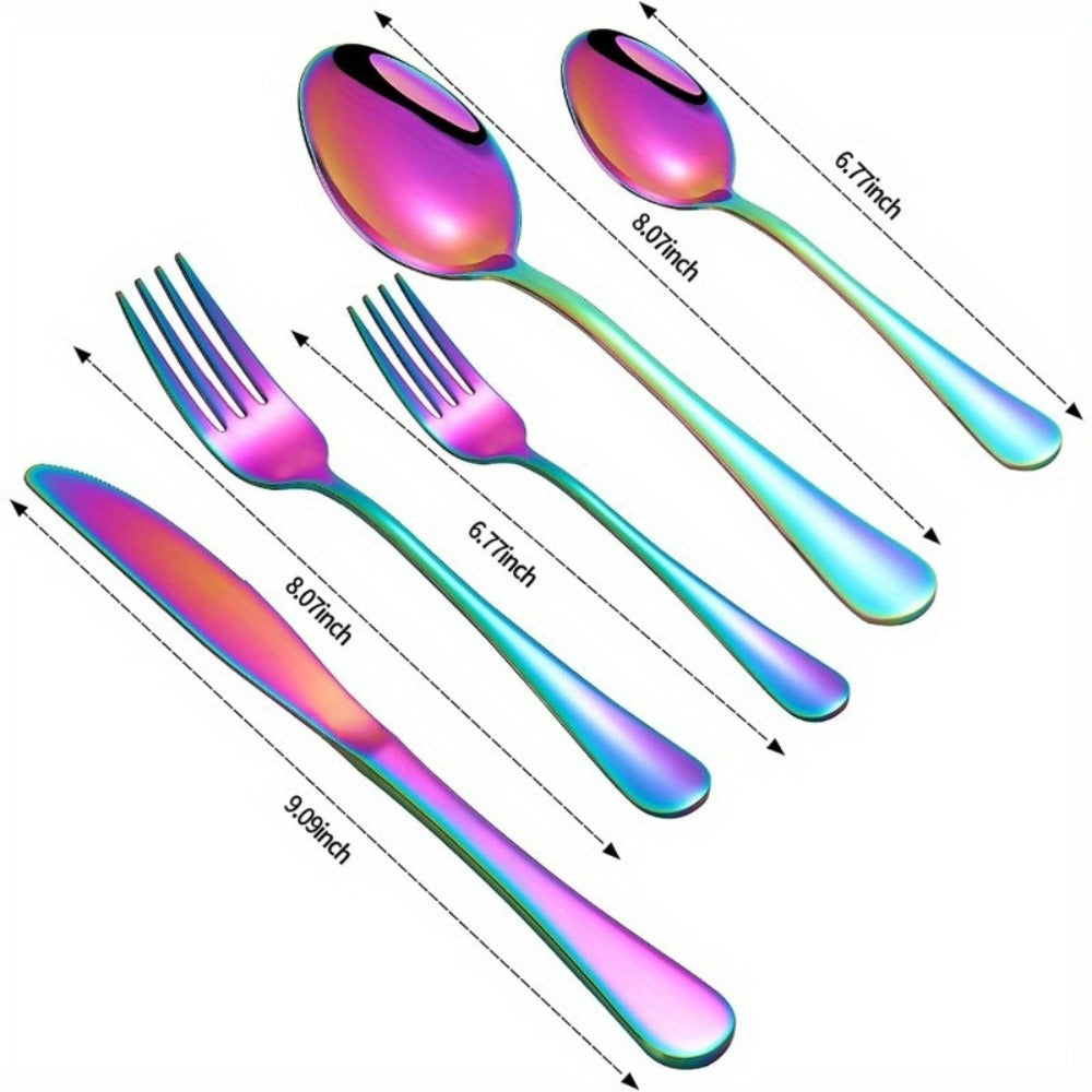 Flatware Set for 12, 60-Piece 304 Stainless Steel Cutlery Set with Mirror Polish & Titanium Plated Finish ¡ª Dishwasher Safe Silverware with Knife, Fork & Spoon | Silver, Gold & Rainbow