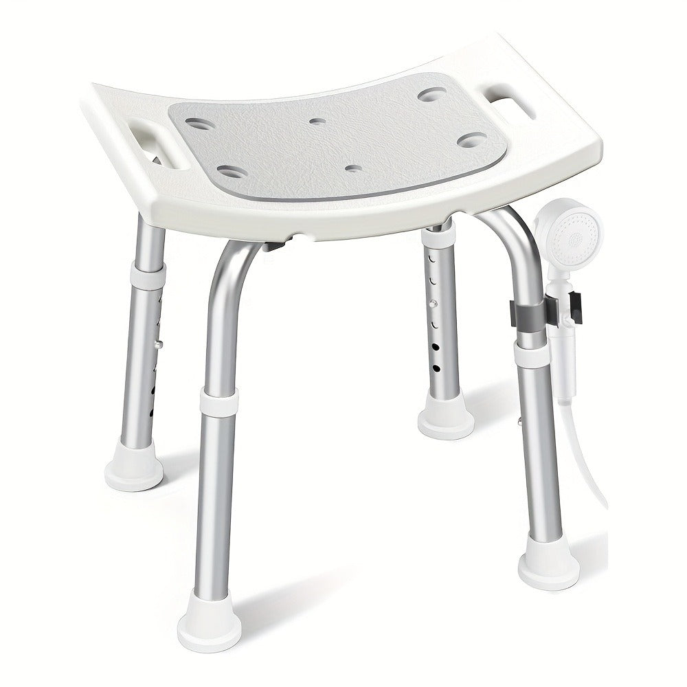 Aluminum Shower Chair 6-Level Adjustable Height Bath Stool Extra Wide Seat Tool-Free Assembly Anti-Slip Feet Lightweight Ergonomic Bath Seat for Elderly Disabled Pregnant Women Post-Surgery Recovery Bathroom Safety White