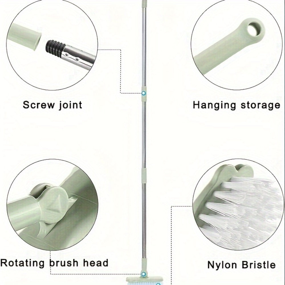 Long Handle Floor Brush with Rotating Head ¨C Bathroom Tile Scrubber, Adjustable Rod, Kitchen & Bathtub Cleaning Brush, 120cm/47in, Green