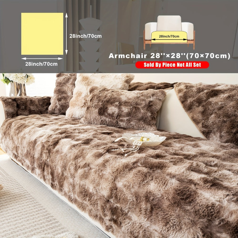 Plush Sofa Cover Faux Lamb Thick Fluffy Couch Slipcover Pet Friendly Machine Washable Gradient Color Polyester Furniture Protector for Armchair Single Double Triple Sofa Living Room Home Decor