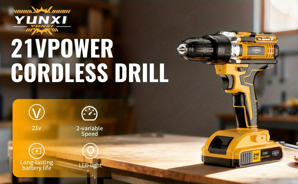 Cordless Impact Drill Set 21V - Wireless Power Drill with Battery & Quick Charger, Multifunctional Tool Kit for Home Repair, DIY Projects & Family Use, Multiple Configurations Available (Gift for Men)