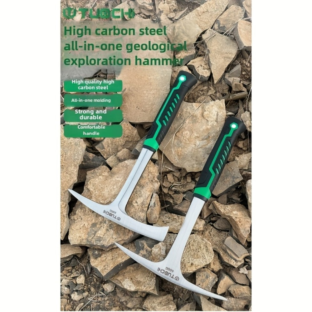 Geological Pick Hammer High Carbon Steel 28oz Flat Head Rock Hammer with Comfortable Non-Slip Handle for Geology Rockhounding Quarrying Mountaineering Exploration Mining Fossil Hunting Outdoor