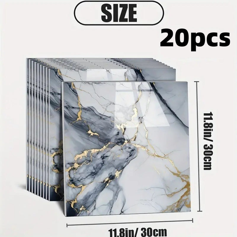 Self-Adhesive PVC Marble Tile Stickers 20pcs 30x30cm Waterproof Wall Panels for Bathroom Kitchen Living Room Backsplash Decor