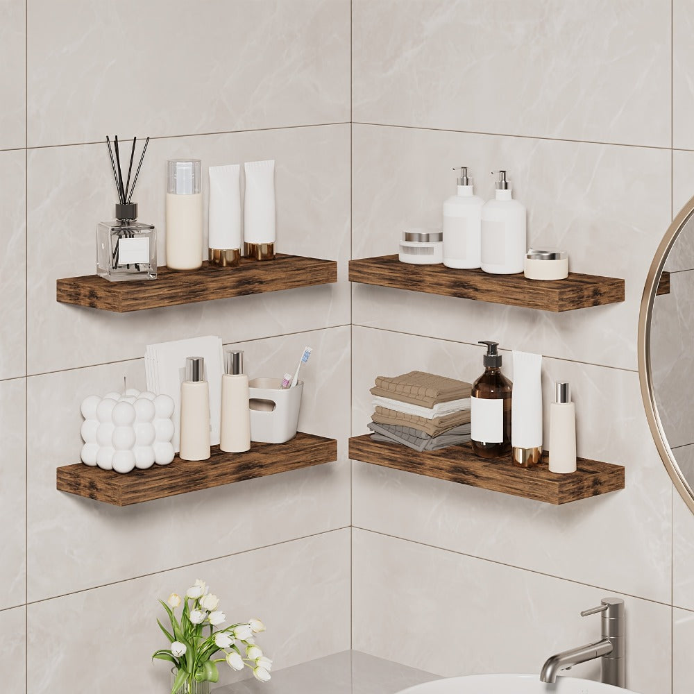 Floating Shelves for Wall 4/8pcs 15.8 Inch, Rustic Wood Wall Shelves with Invisible Brackets, Wall Mounted Display Shelf for Home Decor, Living Room, Bedroom, Bathroom ¨C Walnut, Brown, Black, White, Gray