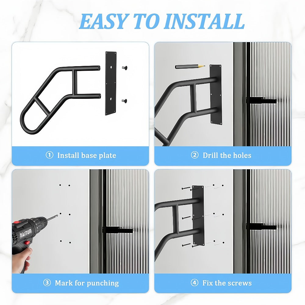Stair Handrail Outdoor Anti-Slip Wall Mounted for 1-3 Steps ¨C U-Shaped Carbon Steel Grab Bar, 600 lb Capacity, Rust-Resistant, for Porch, Garden, Bathroom ¨C Safe for Elderly, Kids, Disabled & Pregnant