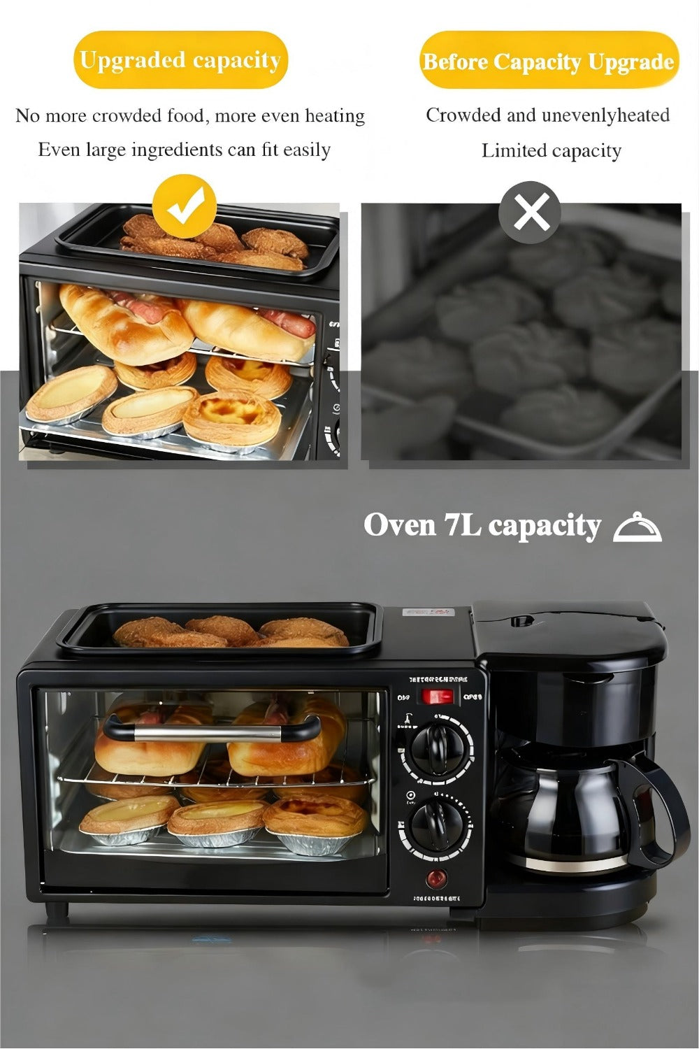 3-in-1 Breakfast Maker Station ¨C Fry Eggs, Toast Bread & Brew Coffee All at Once, Non-Stick Coating, Auto Power-Off Safety Timer, One-Click Operation for Fast Morning Meals