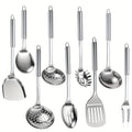 Stainless Steel Cooking Utensil Set 9 Piece for Nonstick Cookware ¨C 304 Grade, Heat Resistant Ergonomic Handles, Dishwasher Safe, Space Saving Kitchen Tools with Hanging Holes for Home & Professional Chefs
