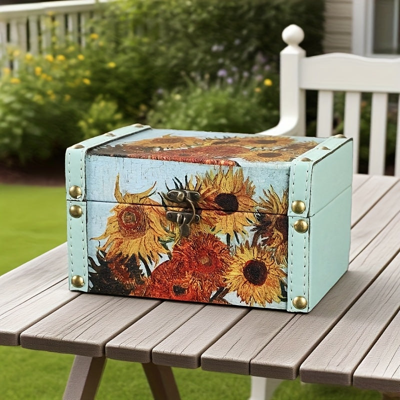 Wooden Storage Box with Lid Vintage Floral Design, Dust-Proof Decorative Trinket Box for Tabletop Jewelry Keepsake Organization, Scandinavian Style Small Wooden Box Gift