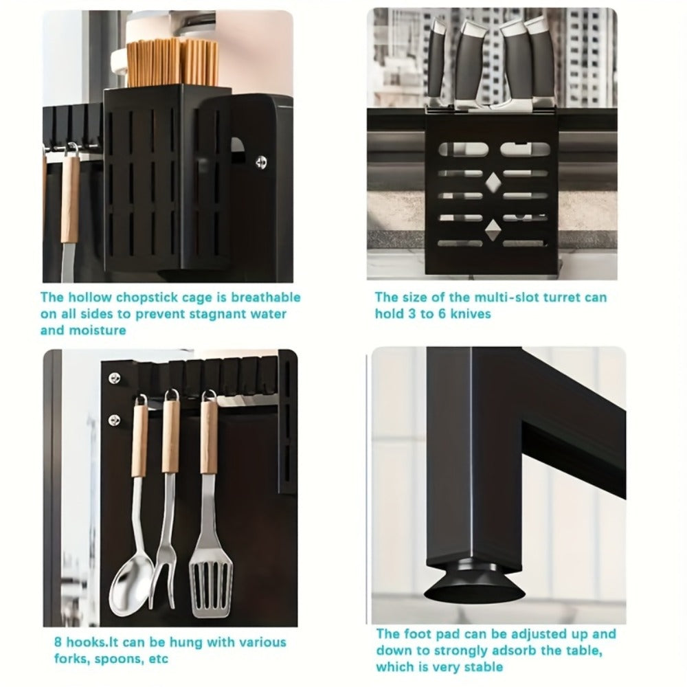 Dish Drying Rack Multi-Tier Kitchen Countertop Drain Rack with Dustproof Cover, Large Capacity Bowl Chopstick Utensil Storage Shelf Organizer for Kitchen Sink
