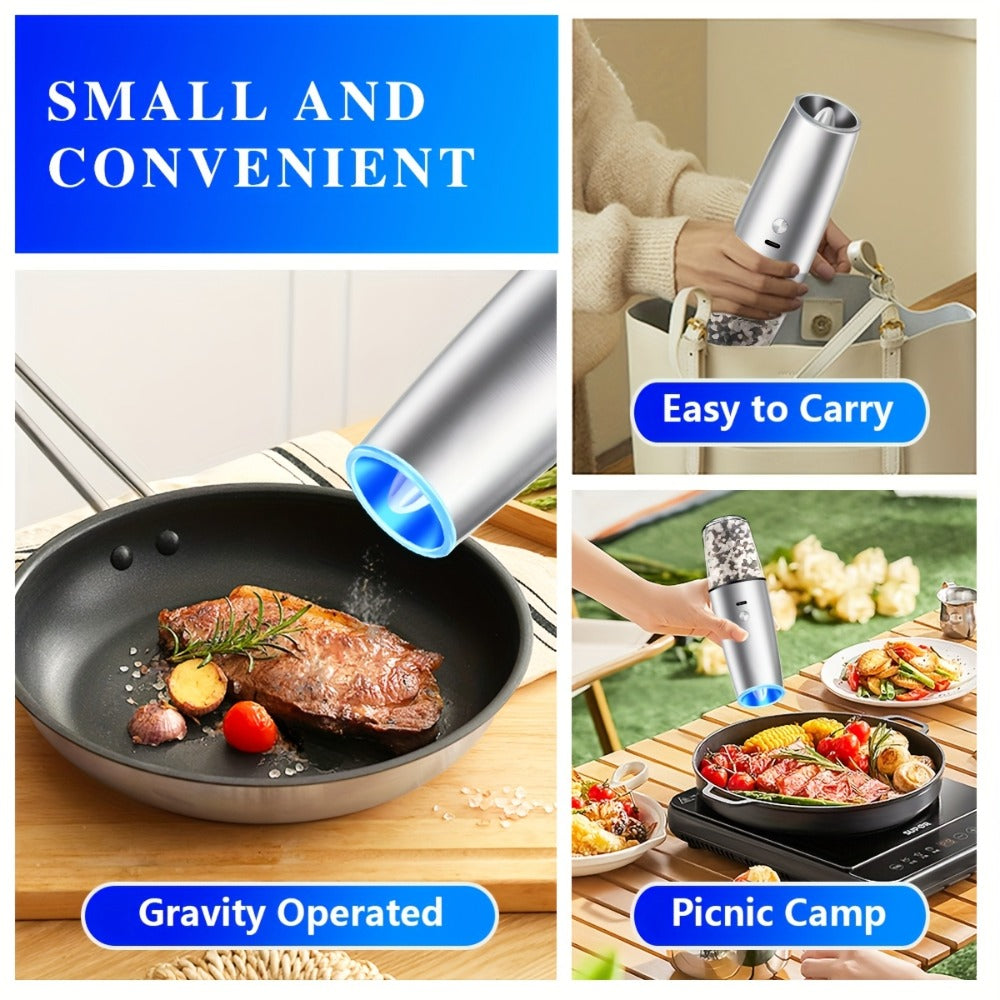 2pcs USB Rechargeable Electric Salt and Pepper Grinder Set with LED Light & Adjustable Coarseness, One-Hand Operation