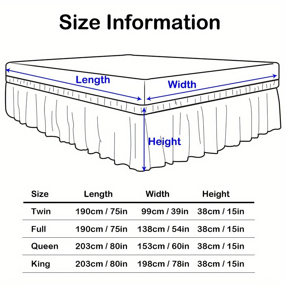 Ruffled Bed Skirt with Adjustable Elastic - Twin Full Queen King, 15-Inch Drop, Machine Washable, 30 Colors