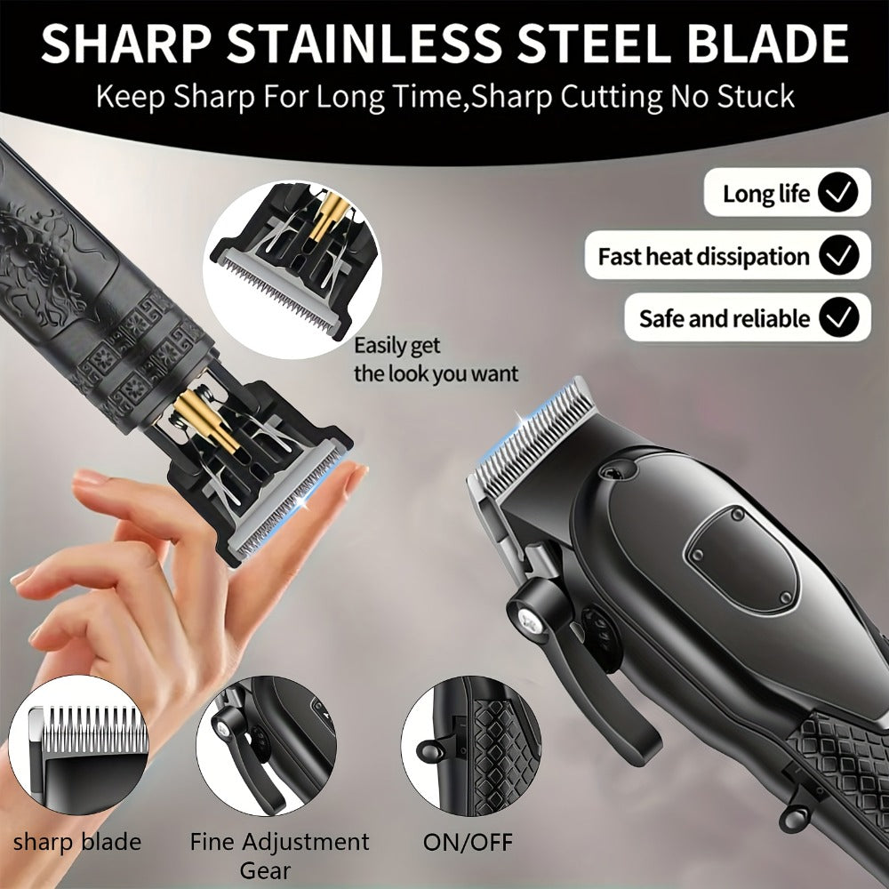Men's Grooming Set 2 or 4 Piece - Cordless Electric Hair Clipper, T-Shaped Beard Trimmer, Nose Hair Trimmer & Electric Shaver, LED Display Professional Haircutting Beauty Kit, Father's Day Birthday Christmas Gift