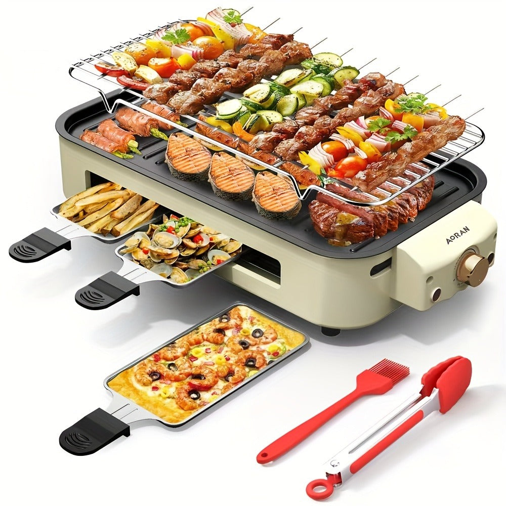 Electric BBQ Grill Indoor ¨C 1500W Smokeless Tabletop Grill with Removable Frying Pan, Waffle Maker & Non-Stick Stainless Steel Plates, Adjustable Temperature, Perfect Christmas Housewarming Gift