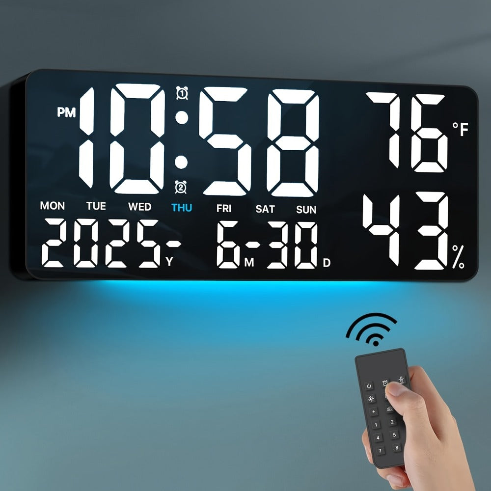 Large Digital Wall Clock with Remote Control ¨C 14.6¡± LED Display Dual Alarm Clock with Night Light, Temperature, Humidity, Date & Week ¨C RGB Color-Changing Bedroom & Living Room Clock Gift for Elderly