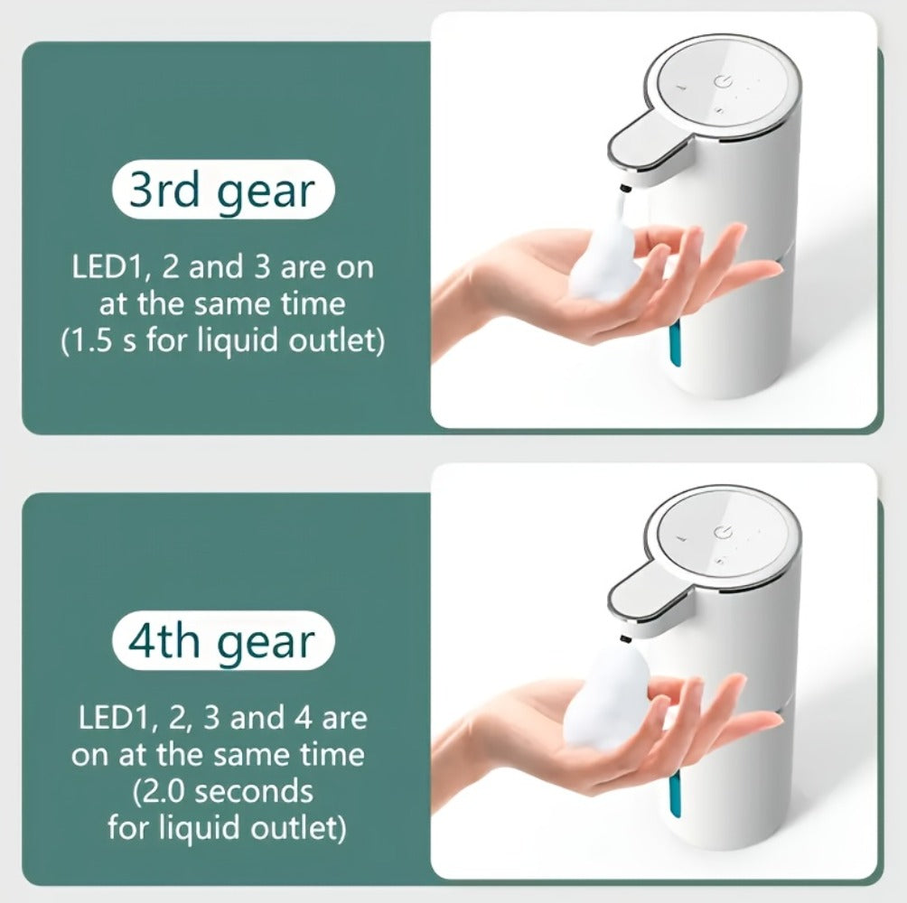 Automatic Foam Soap Dispenser Wall Mount Touchless 400ml USB Rechargeable IPX5 Waterproof 4 Adjustable Levels Sensor Soap Pump for Bathroom Kitchen Sink Office Hotel