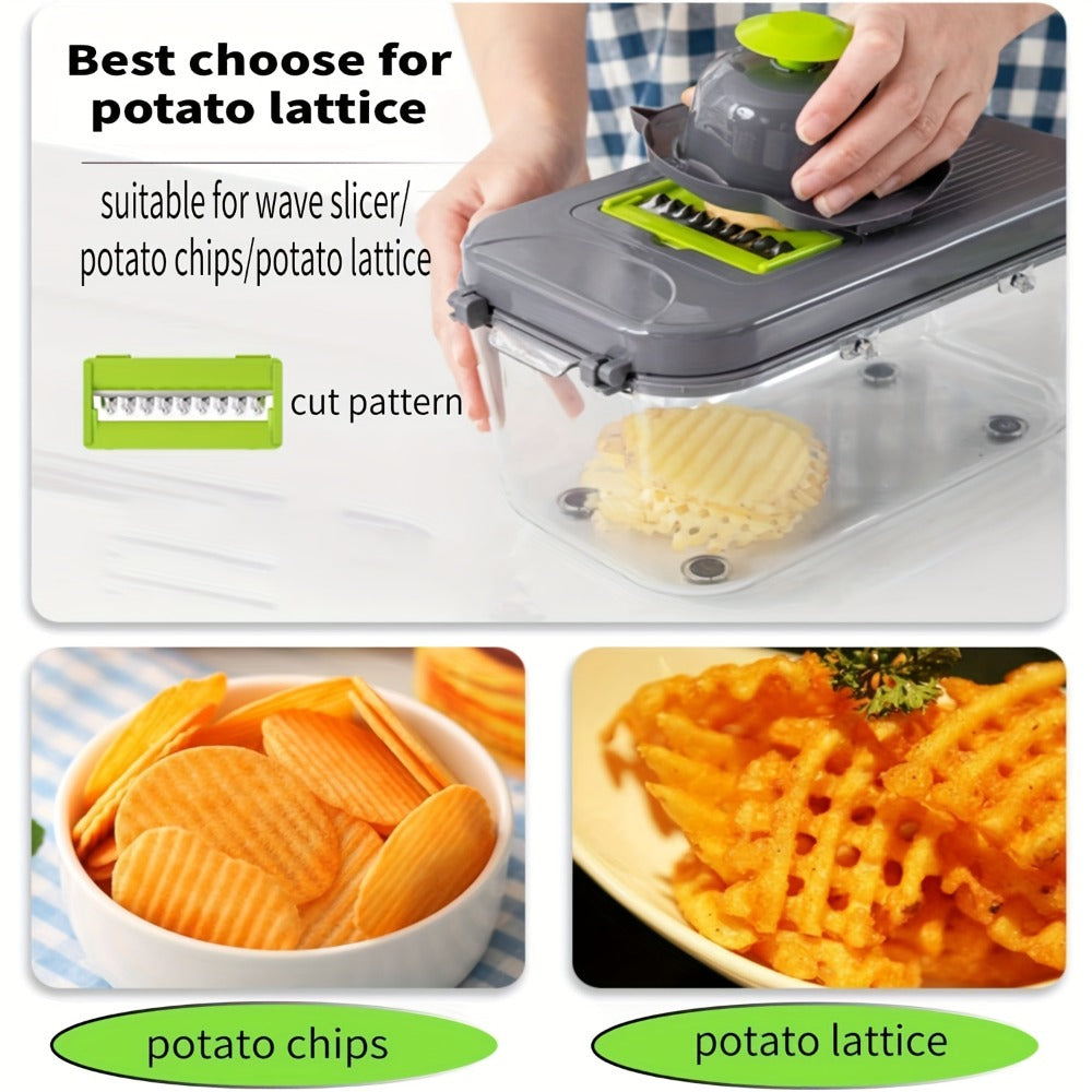 22-in-1 Vegetable Chopper with Container ¨C 13 Blades Food Chopper & Dicer for Onion, Tomato & Veggies with Lemon Squeezer, Safety Lock & Clear Lid