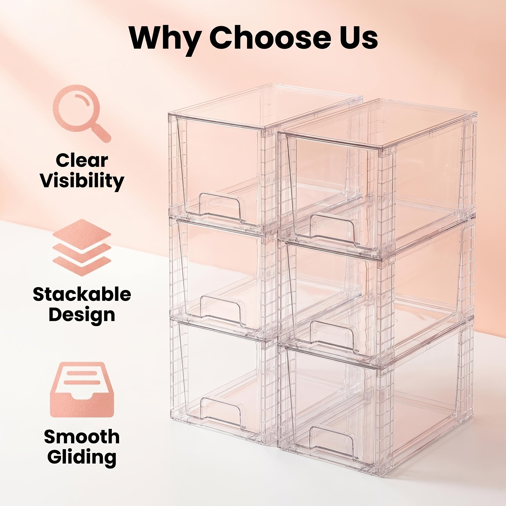 Stackable Storage Drawers Acrylic Drawer Organizer Cabinet | 4/6/8 Packs Plastic Bins for Bathroom Undersink Kitchen Pantry Makeup Organization Easy Assembly Modular Drawer Units