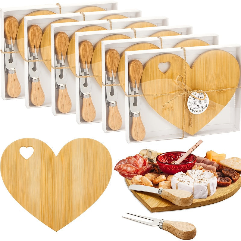 Mini Heart Charcuterie Board Set 6/12 Pack ¨C Wood Cheese Board with Knives Bridal Shower Favor Thank You Gift Box for Wedding Birthday Valentine Christmas Party Guest Bamboo Acacia