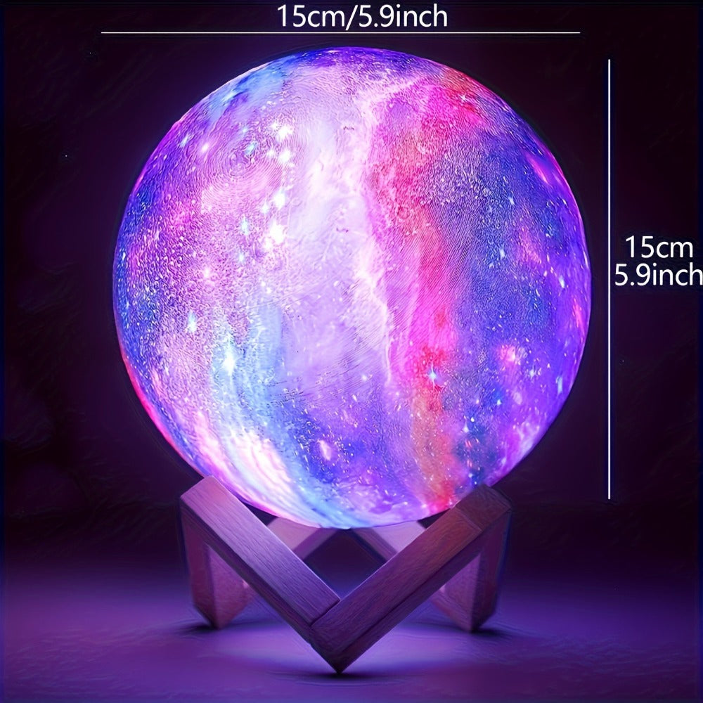 Moon Lamp 128 Colors Ball LED Night Light with Wooden Bracket, USB Plug-in, Remote Control & Infrared Sensor, 5.9 Inch Color Changing Globe Lamp for Bedroom, Living Room, Cafe, Office Decor