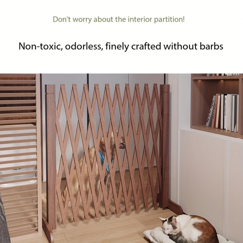 Expandable Wooden Pet Gate Fence Freestanding Retractable Indoor Outdoor Safety Barrier for Dogs Cats - Dark Style Thickened Wood Yard Garden Play Area Divider 27.56 Inch and 35.43 Inch Height Options