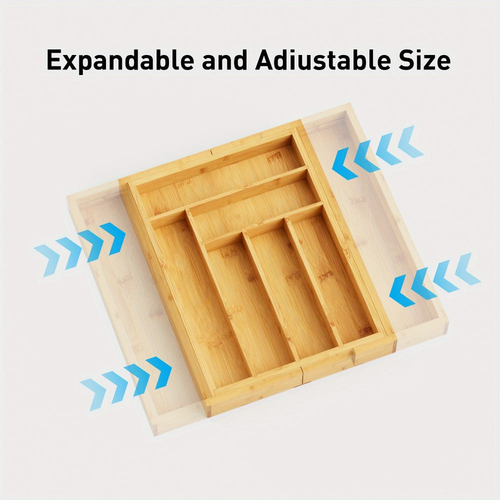 Bamboo Expandable Drawer Organizer Adjustable Cutlery Tray with 6-8 Compartments Wooden Drawer Divider for Kitchen Silverware Utensils Bedroom Office Living Room
