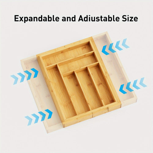 Bamboo Expandable Drawer Organizer Adjustable Cutlery Tray with 6-8 Compartments Wooden Drawer Divider for Kitchen Silverware Utensils Bedroom Office Living Room