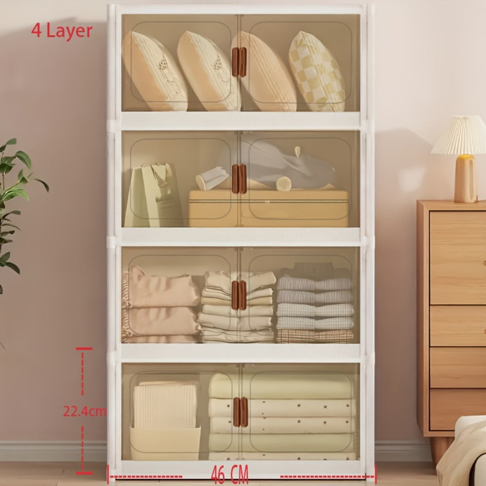 Foldable Storage Cabinet with Door ¨C Multi-Layer Stackable Storage Box for Shoes, Clothes & Books | Large Closet Organizer for Bedroom, Bathroom, Kitchen, Office & Wardrobe